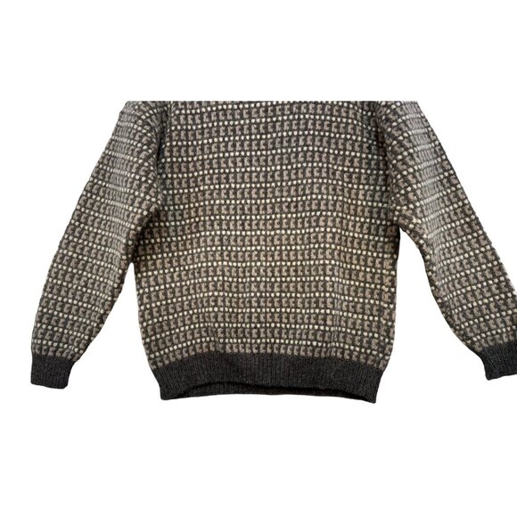 Vintage Traverse Bay Woolen Co. 100% Pure Wool Checkerboard Sweater Gray Tan - Picture 5 of 12